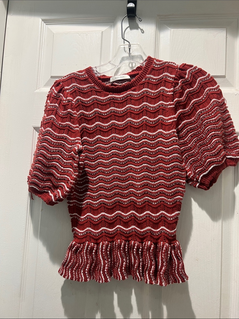 Textured burnt orange/brown Peplum Knit Top - Scoop Neck